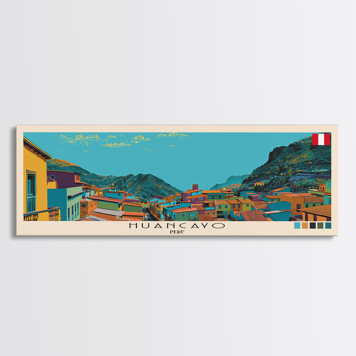 Huancayo, Peru Panoramic Canvas Print, Huancayo, Peru Painting, Peru Art, Huancayo Travel Poster, Travel Art, Living Room Painting