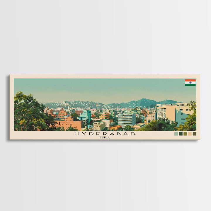 Hyderabad, India Panoramic Canvas Print, Hyderabad, India Painting, India Art, Hyderabad Travel Poster, Travel Art, Vacation Gift