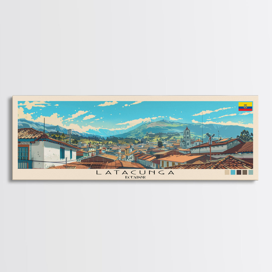Latacunga, Ecuador Panoramic Canvas Print, Latacunga, Ecuador Painting, Ecuador Art, Latacunga Travel Poster, Travel Art, Housewarming Gift