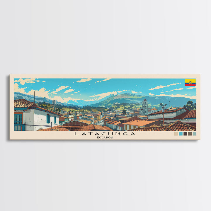 Latacunga, Ecuador Panoramic Canvas Print, Latacunga, Ecuador Painting, Ecuador Art, Latacunga Travel Poster, Travel Art, Housewarming Gift