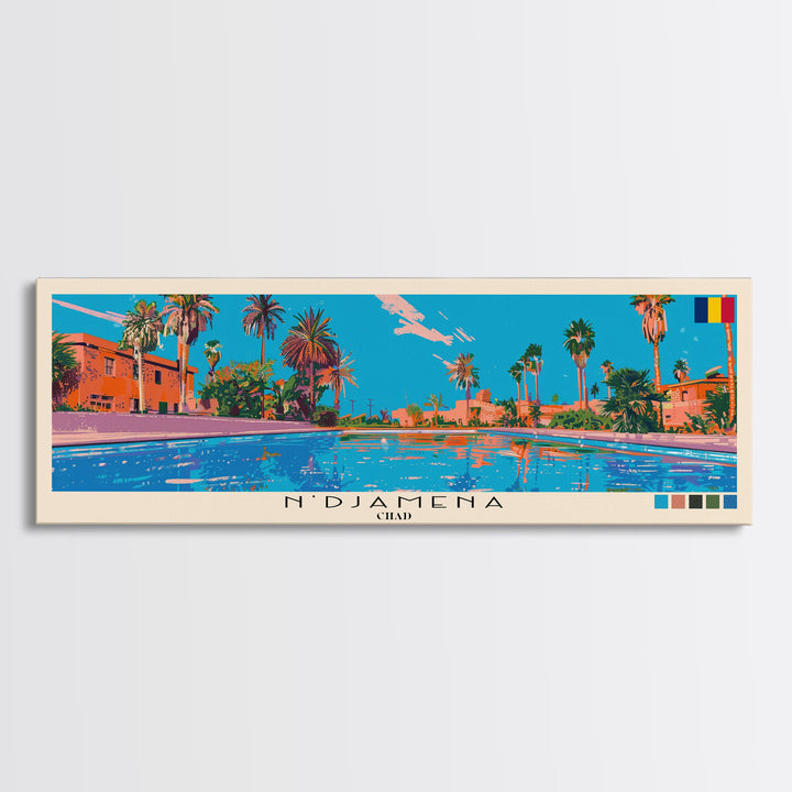 N'Djamena, Chad Panoramic Canvas Print, N'Djamena, Chad Painting, Chad Art, N'Djamena Travel Poster, Travel Art, Housewarming Gift