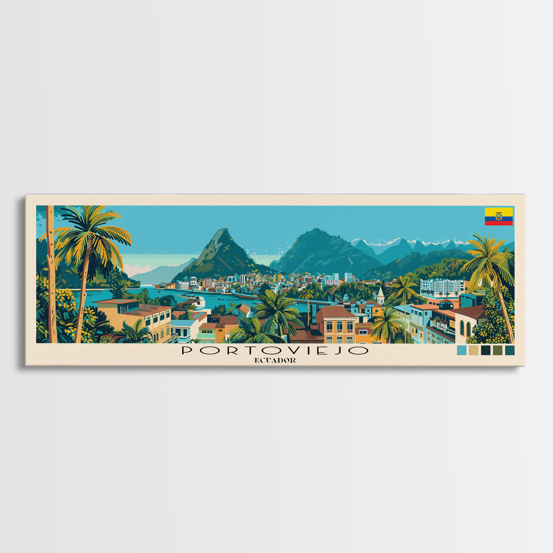 Portoviejo, Ecuador Panoramic Canvas Print, Portoviejo, Ecuador Painting, Ecuador Art, Portoviejo Travel Poster, Travel Art, Guest Room Painting