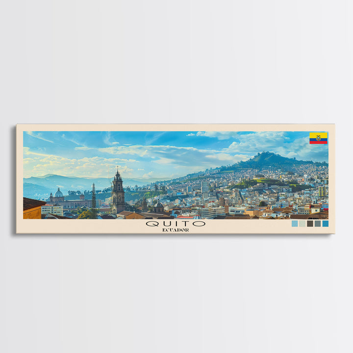 Quito, Ecuador Panoramic Canvas Print, Quito, Ecuador Painting, Ecuador Art, Quito Travel Poster, Travel Art, Living Room Painting