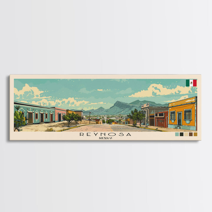 Reynosa, Mexico Panoramic Canvas Print, Reynosa, Mexico Painting, Mexico Art, Reynosa Travel Poster, Travel Art, Guest Room Painting
