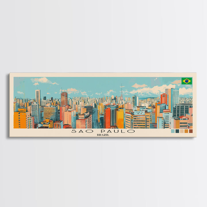 Sao Paulo, Brazil Panoramic Canvas Print, Sao Paulo, Brazil Painting, Brazil Art, Sao Paulo Travel Poster, Travel Art, Vacation Gift