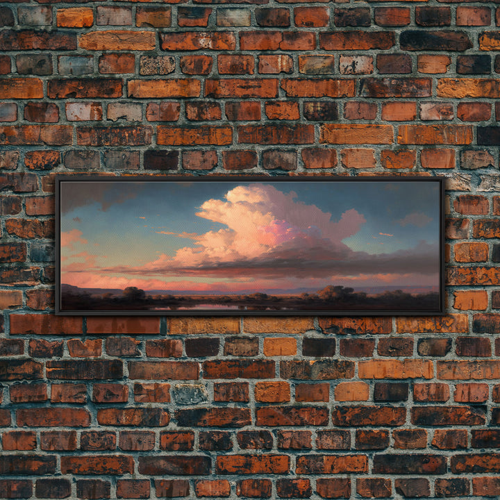 Panoramic Framed Canvas Texas Prairie Sunset Wall Art, Living Room, Bedroom Decor, Sunset Art, Watercolor Painting, Original Artwork