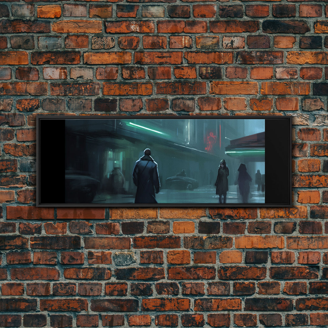 City Canvas Art Print, City Art, Dark Night Street Art, Urban Art, Neon Lights In City, Large Urban Art, Panoramic, Wall Art, Canvas Print