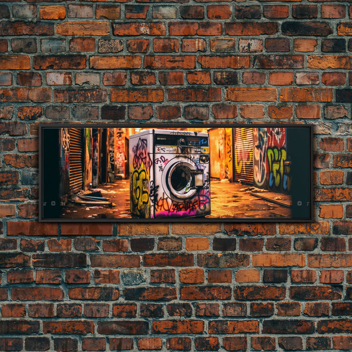 Graffiti Punk Wall Art, Street Art, Framed Canvas Print, Urban Decay Washing Machine, Limited Edition, High Quality Art, Game Room Art