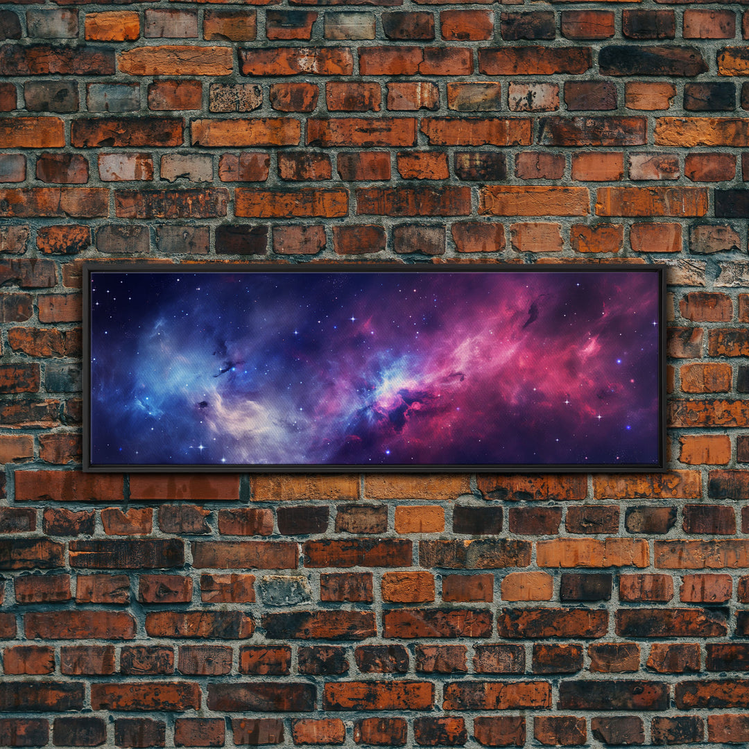 The Cosmic Balance, Framed Canvas Print Wall Art, Space Art, Galaxy Print, Turquoise and Pink Starry Night Sky