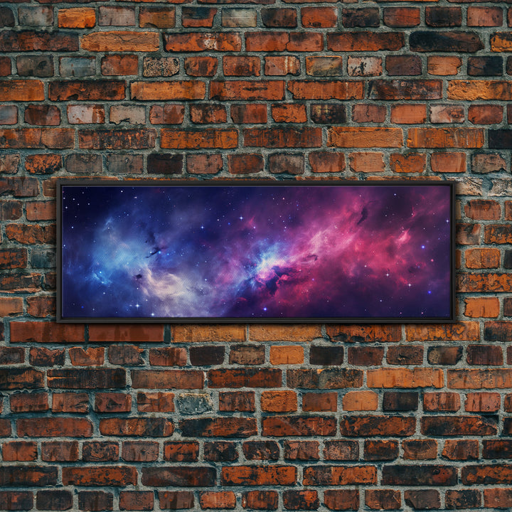 The Cosmic Balance, Framed Canvas Print Wall Art, Space Art, Galaxy Print, Turquoise and Pink Starry Night Sky
