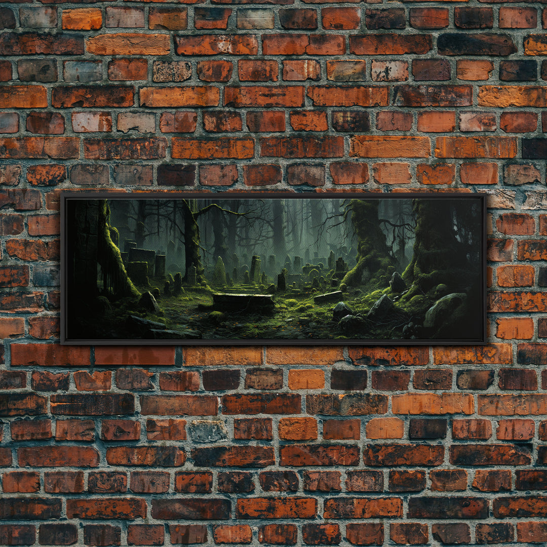 The Reclaimed Graveyard Panoramic Canvas Print, Framed Halloween Art, Spooky Decor, Halloween Art, Halloween Wall Art, Halloween Art Print