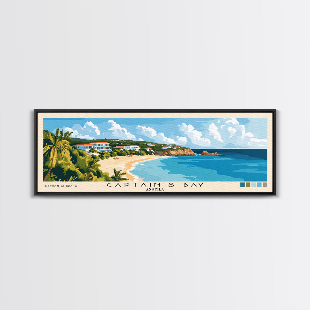 Captain's Bay, Anguila Panoramic Print, Vacation Gift, Anguila Wall Art, Beach Painting, Beach Decor, Beach Or Lakehouse Art