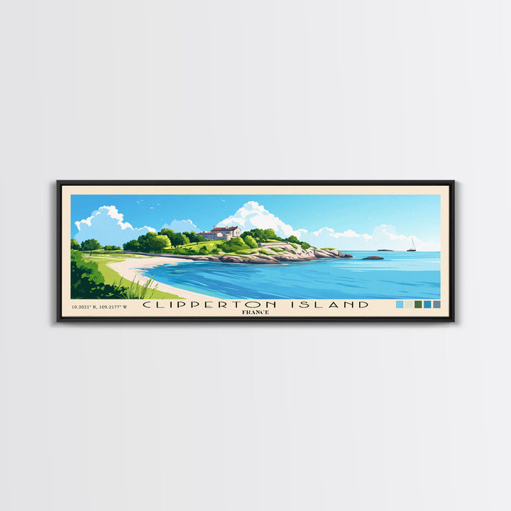 Clipperton Island, France Panoramic Print, Vacation Gift, France Wall Art, Beach Painting, Beach Decor, Large Wall Art, Wood Frame Art