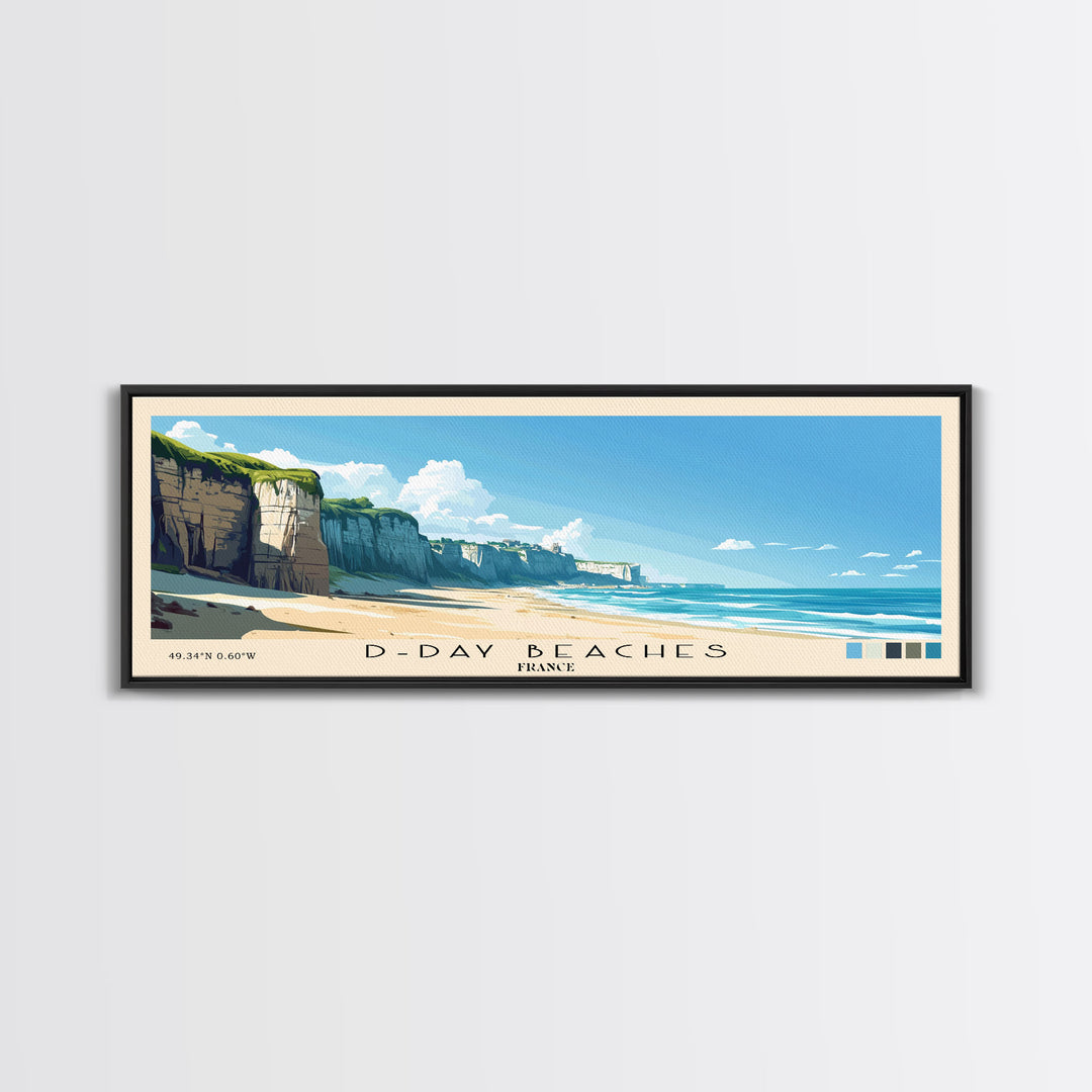 D-Day beaches, France Panoramic Beach Print, Vacation Gift, France Wall Art, Framed Canvas Print, Framed Beach Painting