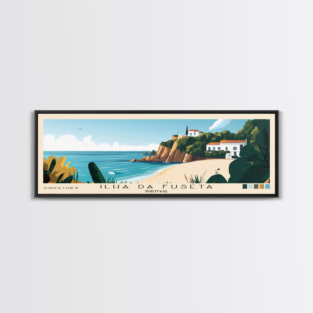 Ilha da Fuseta, Portugal Panoramic Print, Vacation Gift, Portugal Wall Art, Beach Painting, Beach Decor, Large Wall Art, Wood Frame Art