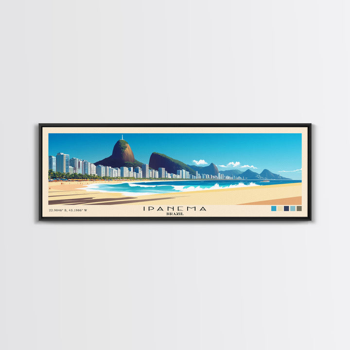 Ipanema, Brazil Panoramic Beach Print, Vacation Gift, Brazil Wall Art, Beach Painting, Beach Decor, Beach Painting