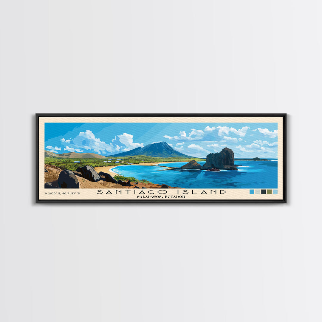 Santiago Island, Galapagos, Ecuador Panoramic Beach Print, Vacation Gift, Galapagos, Ecuador Wall Art, Framed Canvas Print, Framed Beach Painting