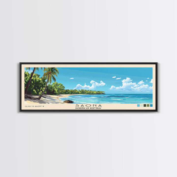 Saona, Dominican Republic Panoramic Print, Vacation Gift, Dominican Republic Wall Art, Beach Painting, Beach Decor, Large Wall Art, Wood Frame Art