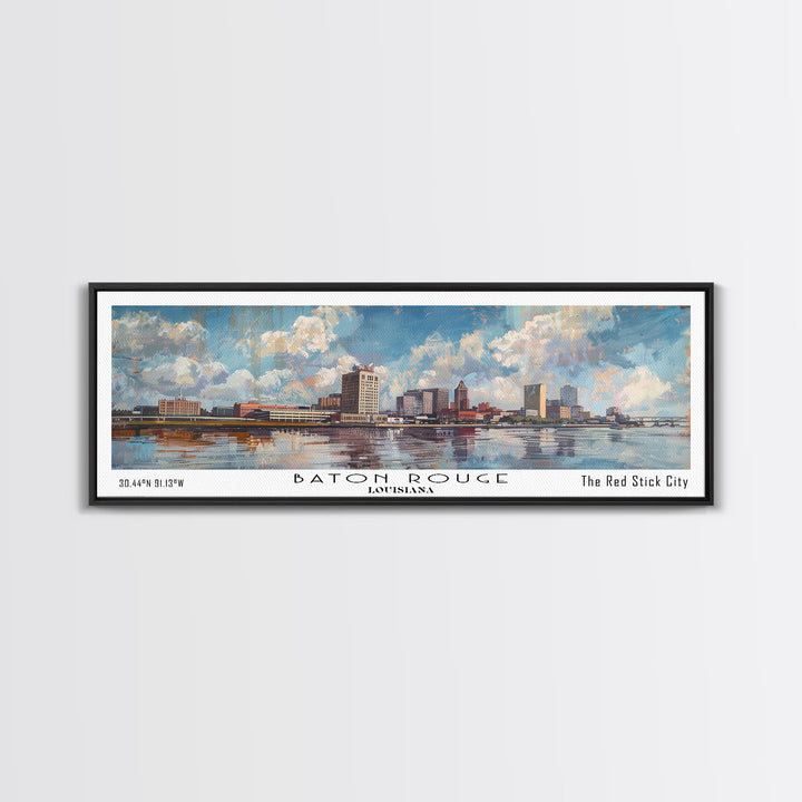 Baton Rouge Louisiana Panoramic Painting, Watercolor Framed Canvas Print, Scenic City Art, Travel Poster, Home Decor, Wall Art, Office Wall Art