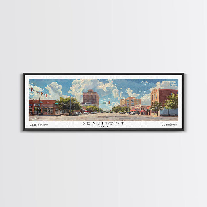 Beaumont Texas Panoramic Painting, Watercolor Framed Canvas Print, Scenic City Art, Travel Poster, Wall Hanging, Living Room Art, Gift Idea