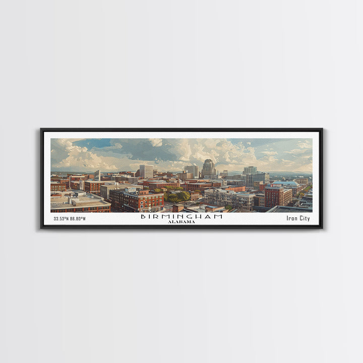 Birmingham Alabama Panoramic Painting, Watercolor Framed Canvas Print, Scenic City Art, Travel Poster, Wall Decor, Living Room Art, Gift Idea