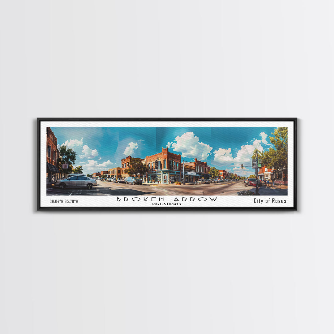 Broken Arrow Oklahoma Panoramic Painting, Watercolor Framed Canvas Print, Scenic City Art, Travel Poster, Home Decor, Wall Hanging, Living Room Art