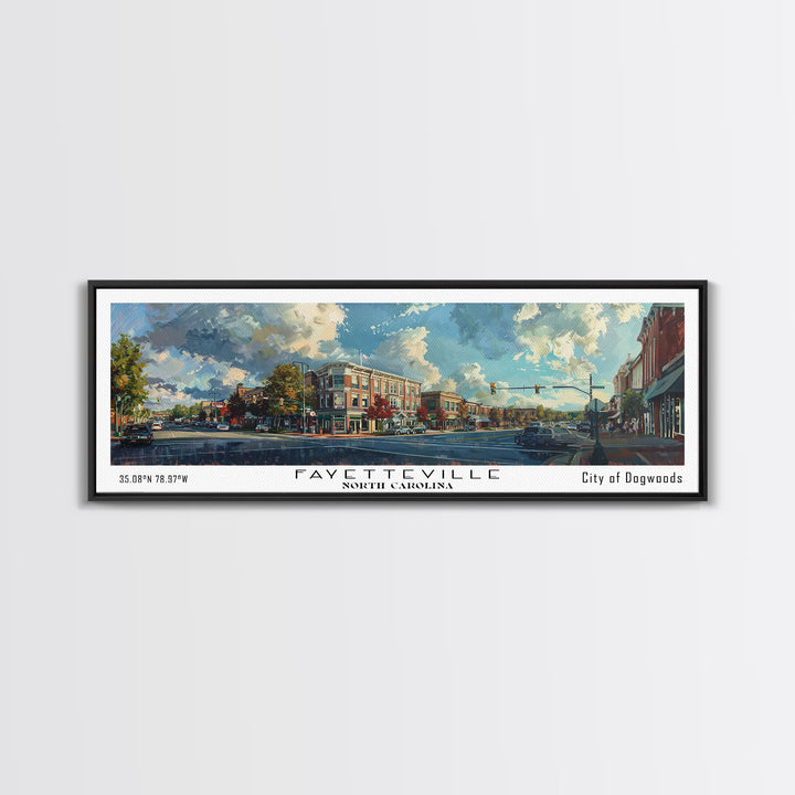 Fayetteville North Carolina Panoramic Watercolor Painting, Scenic Framed Canvas Print, Urban Wall Art for Living Room, Travel Poster, Home Decor, City Gift Idea
