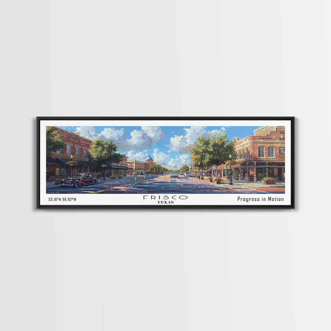 Frisco Texas Panoramic Watercolor Painting, Urban Framed Canvas Print, Cityscape Wall Art for Living Room, Travel Poster, Home Decor, City Gift Idea