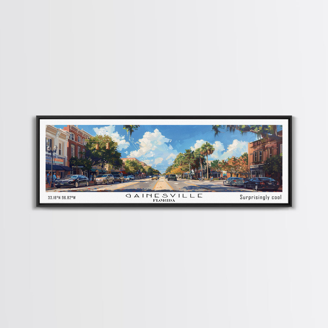 Gainesville Florida Panoramic Watercolor Painting, Urban Framed Canvas Print, Cityscape Wall Art for Office, Travel Decor, Home Gift Idea