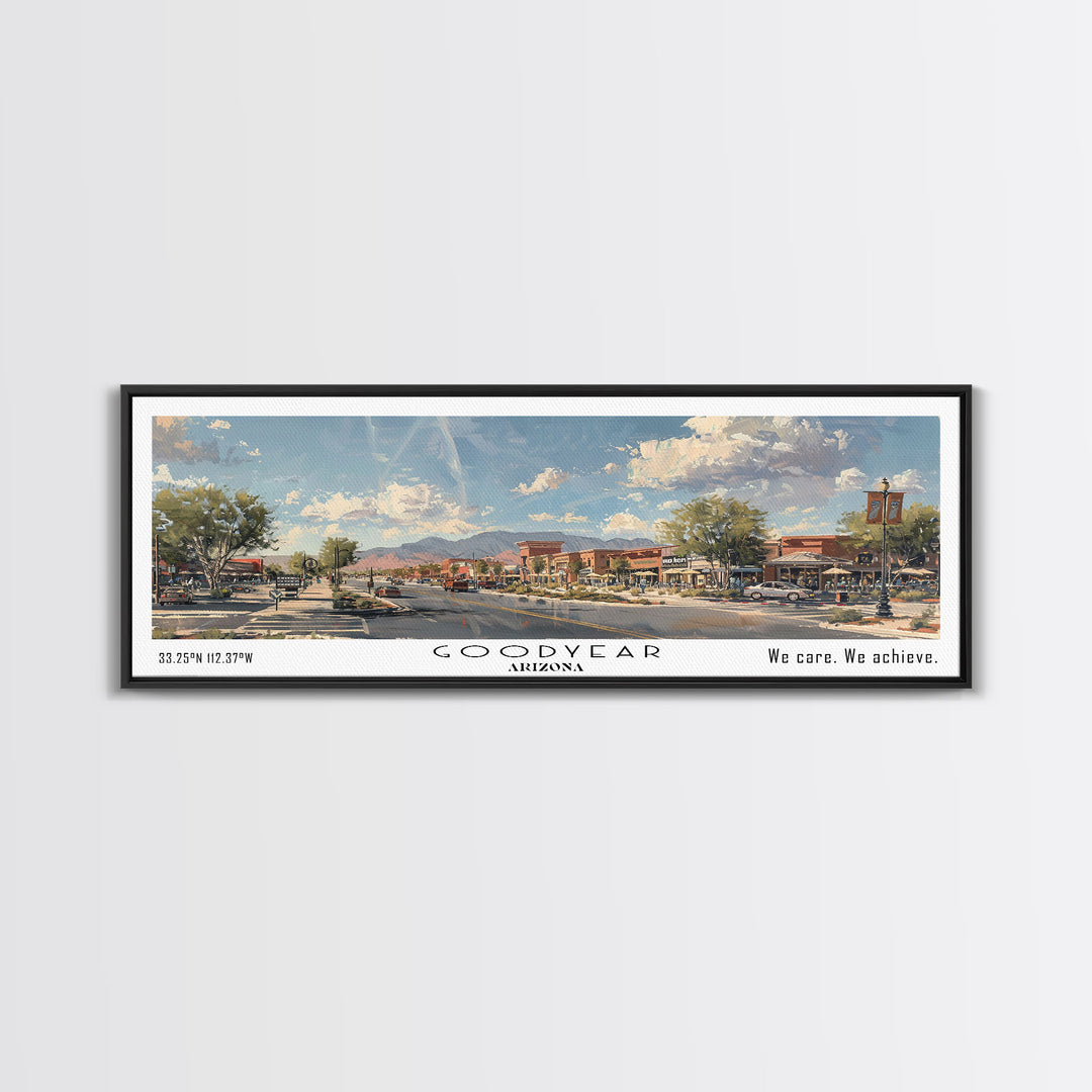 Goodyear Arizona Panoramic Watercolor Painting, Urban Framed Canvas Print, Cityscape Wall Art for Office, Travel Decor, Home Gift Idea