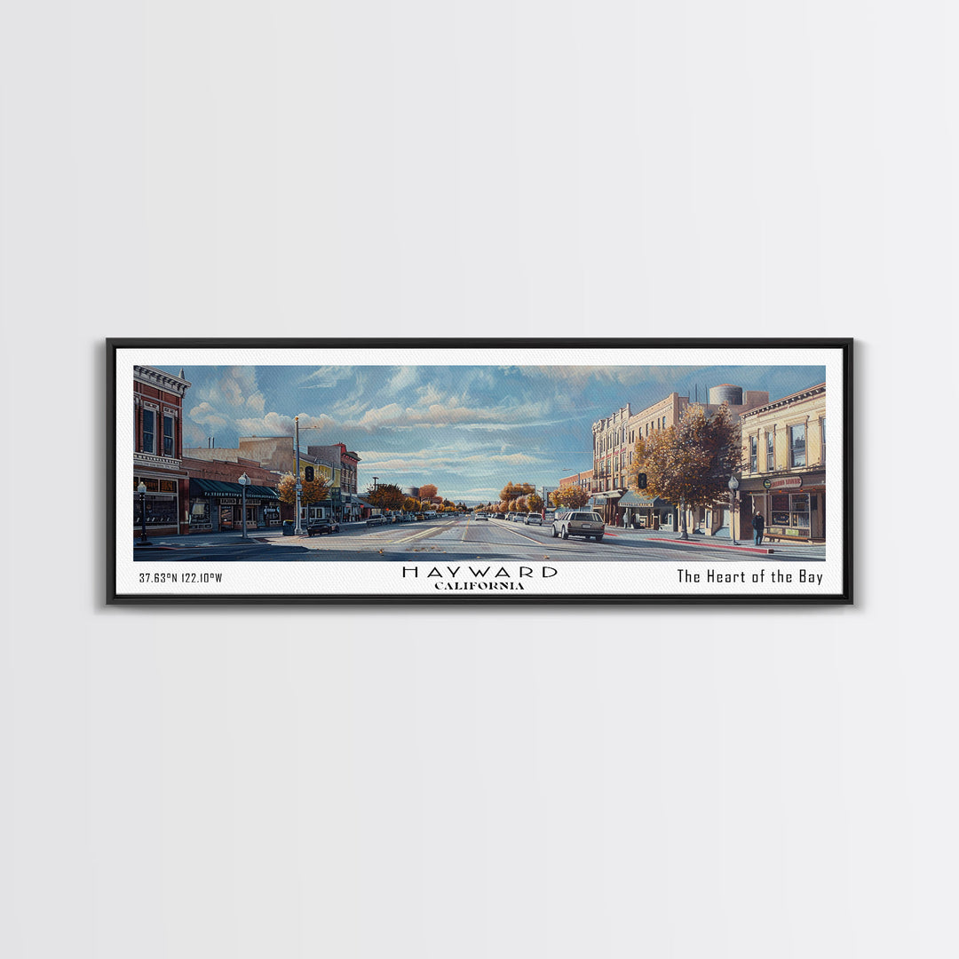 Hayward California Panoramic Watercolor Painting, Urban Framed Canvas Print, Cityscape Wall Art for Living Room, Travel Poster, Home Decor, City Gift Idea