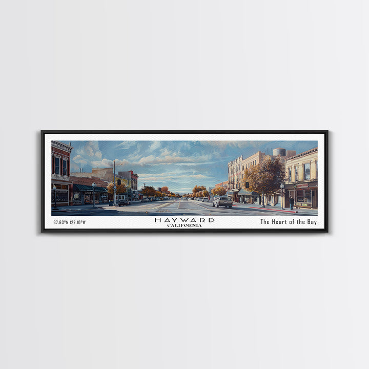 Hayward California Panoramic Watercolor Painting, Urban Framed Canvas Print, Cityscape Wall Art for Living Room, Travel Poster, Home Decor, City Gift Idea