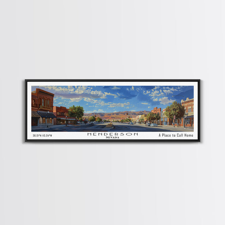 Henderson Nevada Panoramic Watercolor Painting, Urban Framed Canvas Print, Cityscape Wall Art for Office, Travel Decor, Home Gift Idea