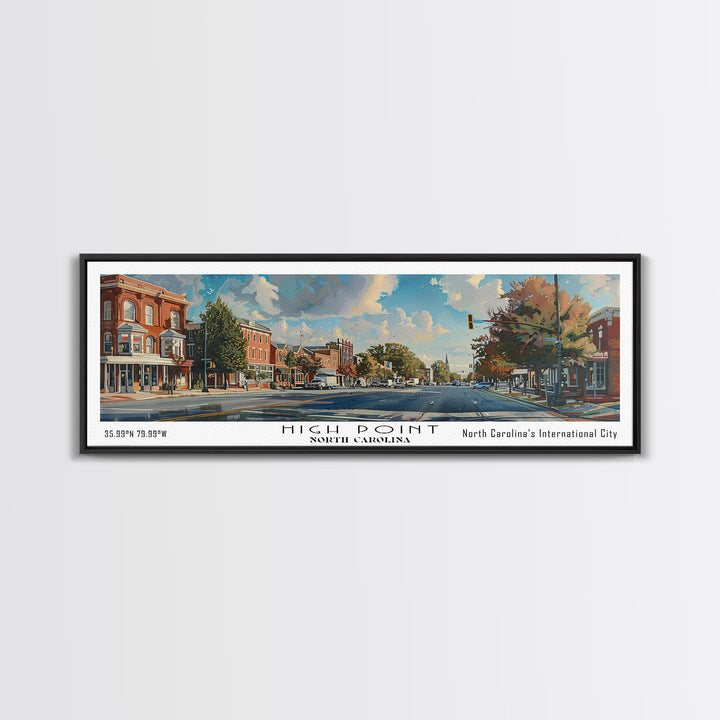 High Point North Carolina Panoramic Watercolor Painting, Urban Framed Canvas Print, Cityscape Wall Art for Living Room, Travel Poster, Home Decor, City Gift Idea