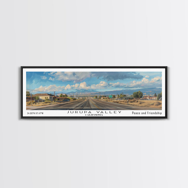 Jurupa Valley California Panoramic Cityscape Wall Art, Watercolor Framed Canvas Print, Urban Decor, Office Art, Travel Poster, Home Decoration