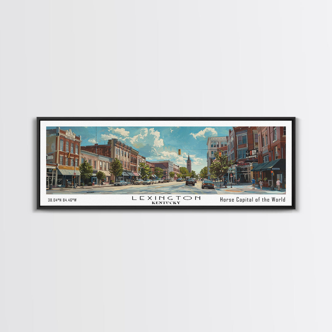 Lexington Kentucky Panoramic Watercolor Cityscape, Framed Canvas Print for Living Room, Office Wall Art, Urban Decor, Travel Poster