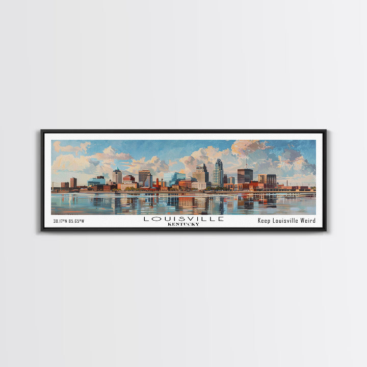 Louisville Kentucky Panoramic Watercolor Cityscape, Framed Canvas Print for Living Room, Office Wall Art, Urban Decor, Travel Poster