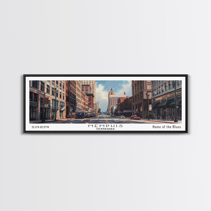 Memphis Tennessee Panoramic Framed Canvas Print, Watercolor Cityscape for Home, Office Wall Art, Living Room Decor, Travel Poster, Gift Idea