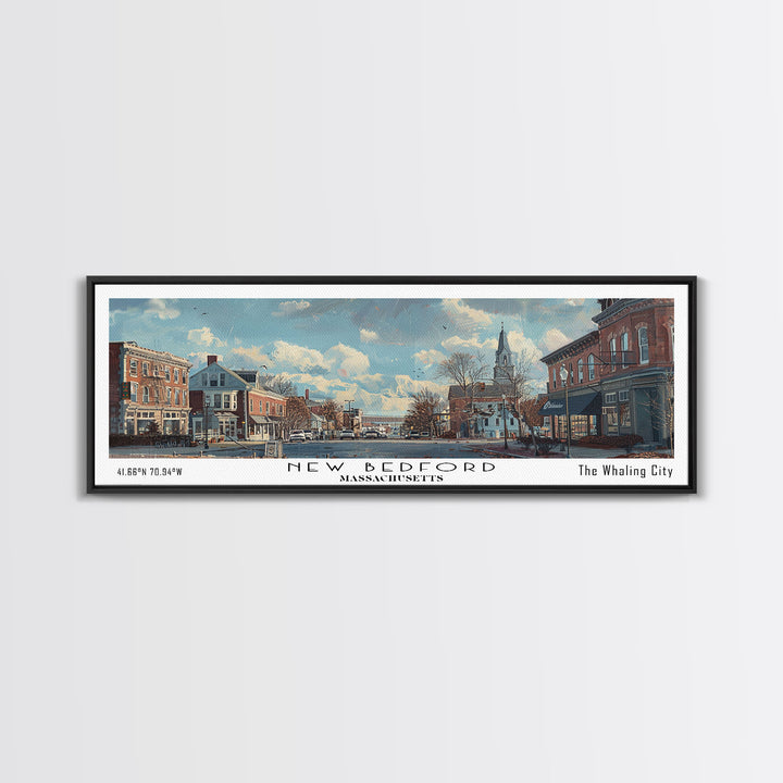 New Bedford Massachusetts Panoramic Framed Canvas Print, Stunning Watercolor Cityscape, Office Wall Art, Travel Poster, Home Decor