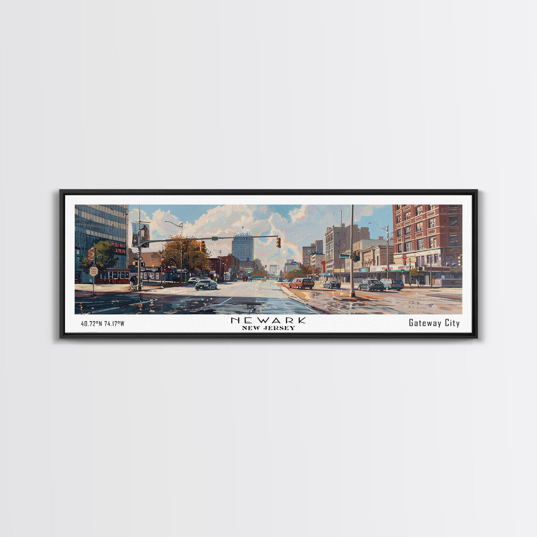 Newark New Jersey Panoramic Framed Canvas Print, Beautiful Watercolor Painting, Office Wall Art, Travel Poster, Home Decor, City Art