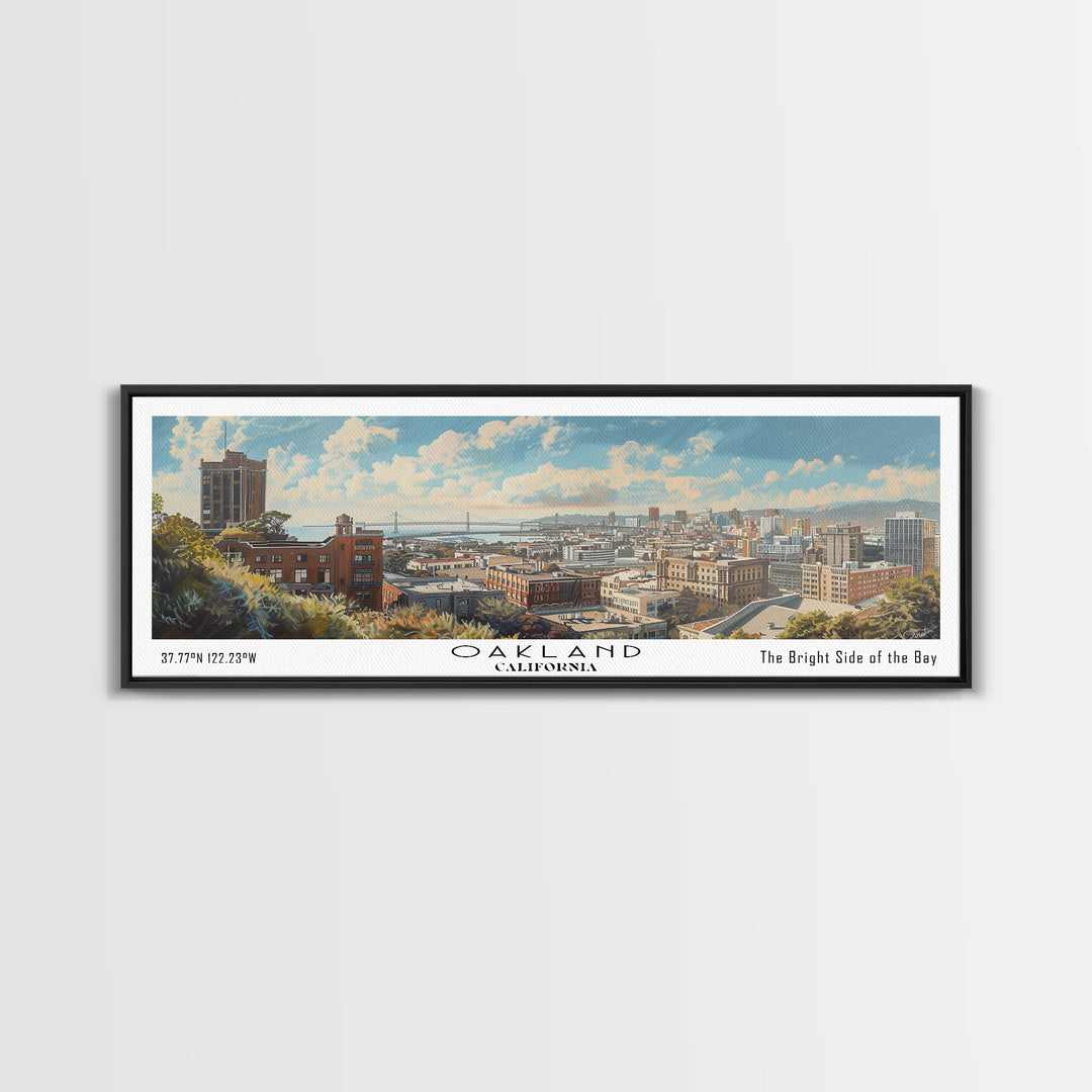 Oakland California Panoramic Painting, Framed Canvas Print for Office Decor, Beautiful Cityscape Watercolor Art, Travel Poster, Urban Gift Idea