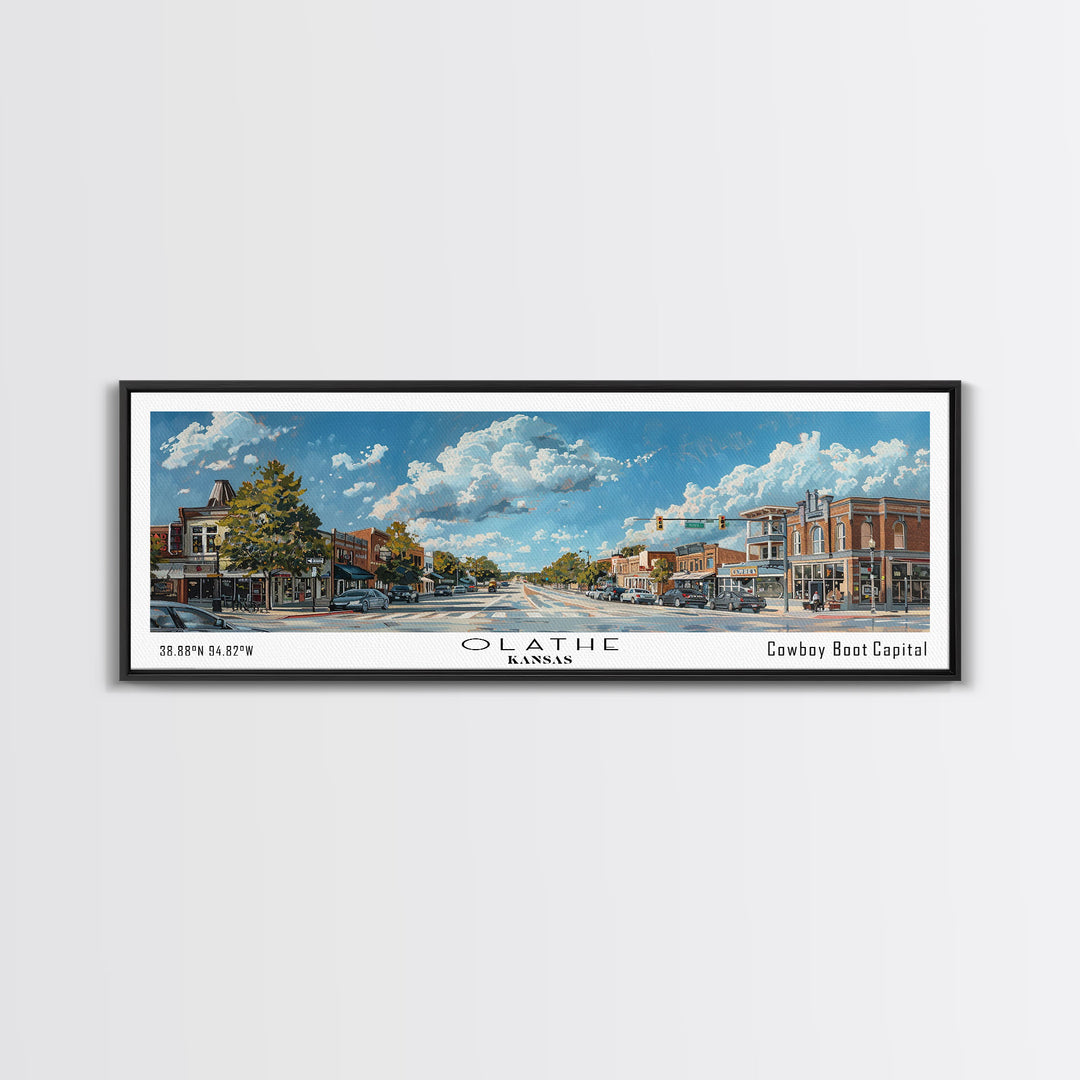 Olathe Kansas Panoramic Painting, Framed Canvas Print for Living Room, Watercolor Cityscape Art, Travel Poster, Modern Home Decor, Gift Idea