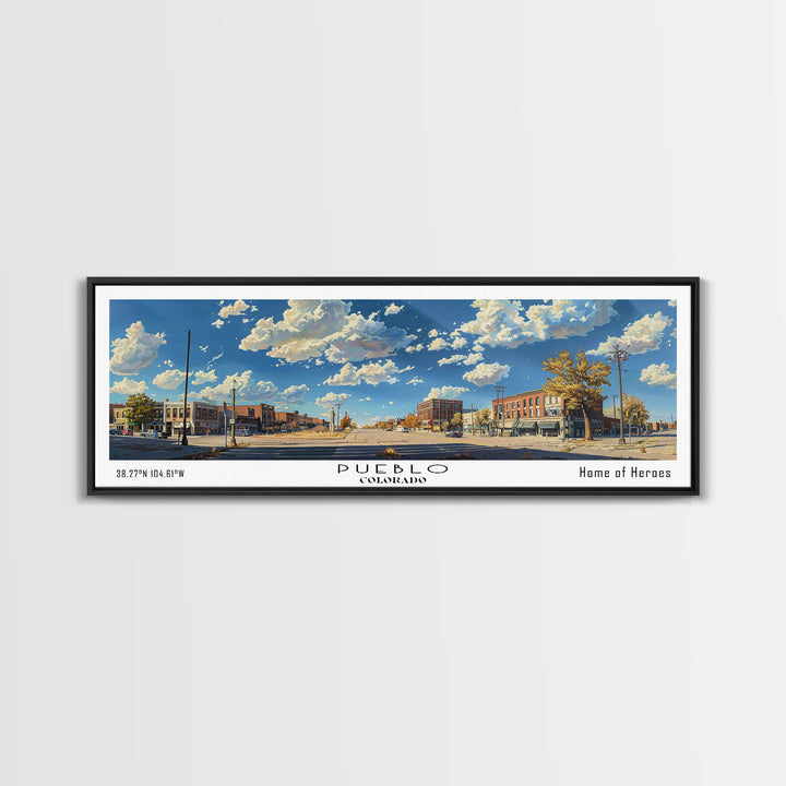 Pueblo Colorado Panoramic Print, Artistic Framed Canvas Print, Travel Poster Art, Home Decor, Office Wall Art, Gift Idea