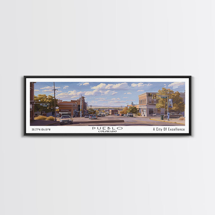 Pueblo Colorado Panoramic Print, Trendy Framed Canvas Print, City Travel Poster, Home Wall Art, Living Room Decor, Artistic Gift