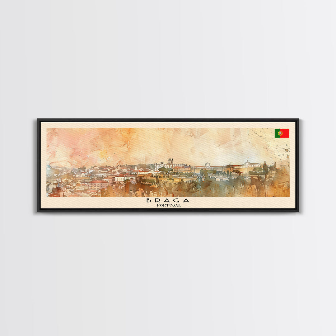 Braga Portugal Travel Art, City Art, Framed Canvas Print or Metal Wall Art, Europe Travel Poster, Panoramic Wall Art, Extra Wide Wall Art