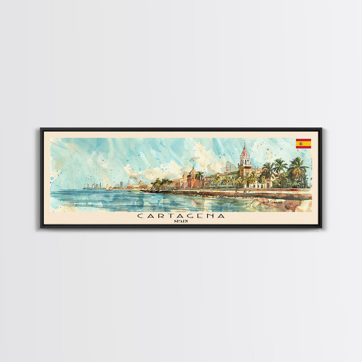 Cartagena Spain Panoramic Travel Poster, Framed Canvas Print or Metal Wall Art, Travel Art, Home Decor, Panoramic Painting, Midcentury Art