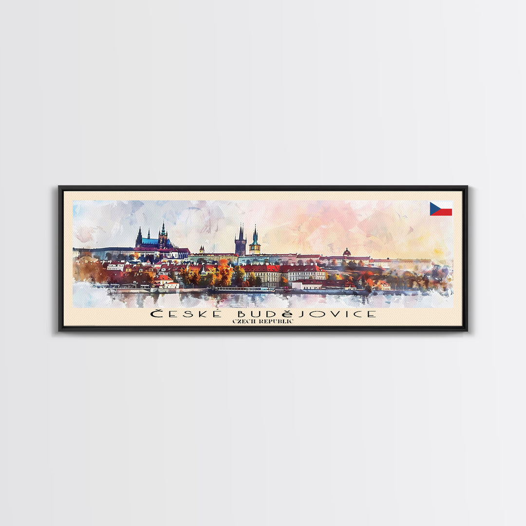 Ceske Budejovice Czech Republic Wall Art, Panoramic Travel Poster, Panoramic Framed Canvas Print, City Wall Art, Wall Hanging Home Decor, Travel Art