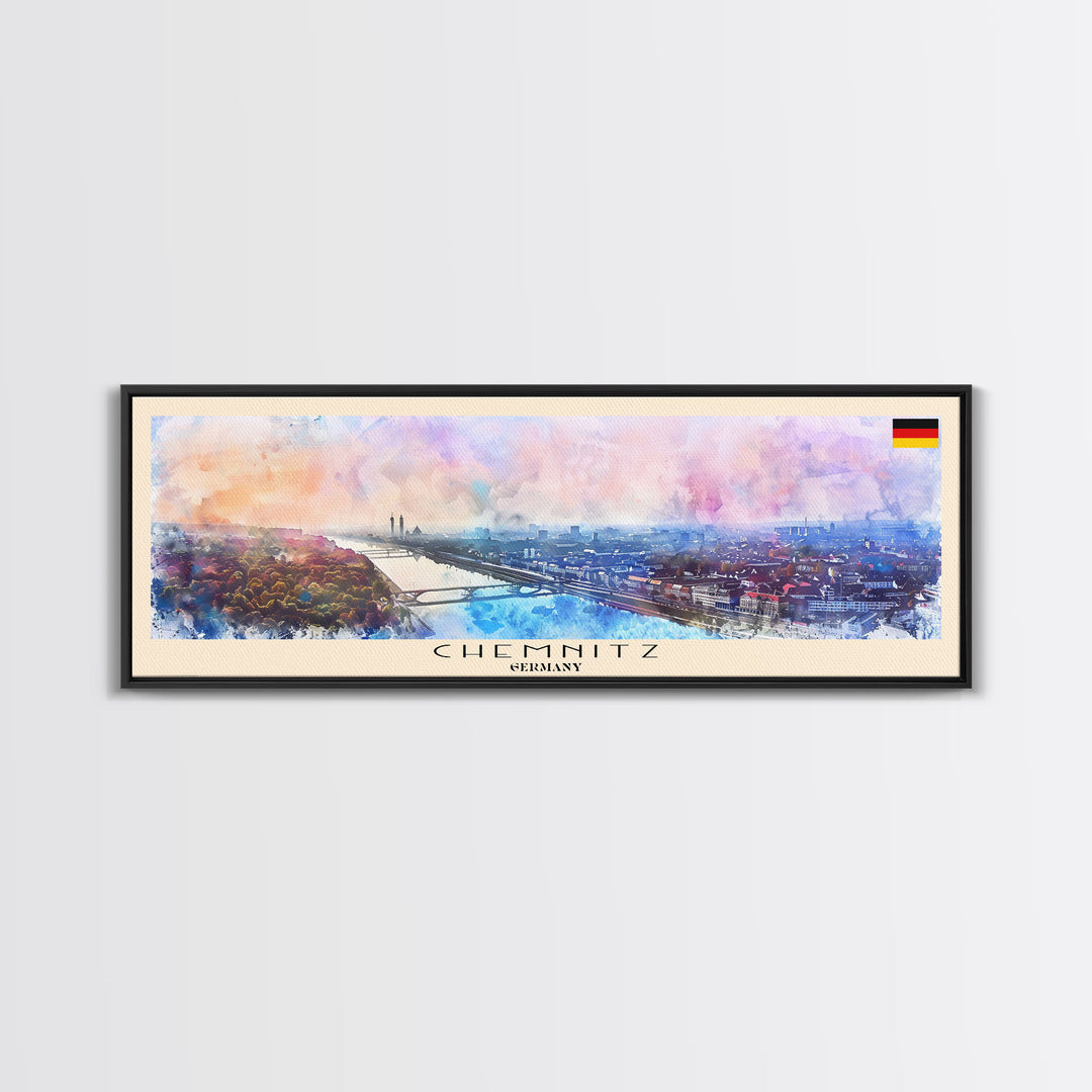 Chemnitz Germany Wall Art, Panoramic Travel Poster, Panoramic Framed Canvas Print, City Wall Art, Wall Hanging Home Decor, Travel Art