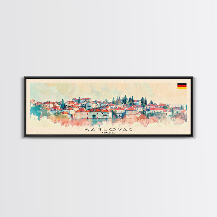 Karlovac Croatia Travel Art, City Art, Framed Canvas Print or Metal Wall Art, Europe Travel Poster, Panoramic Wall Art, Extra Wide Wall Art