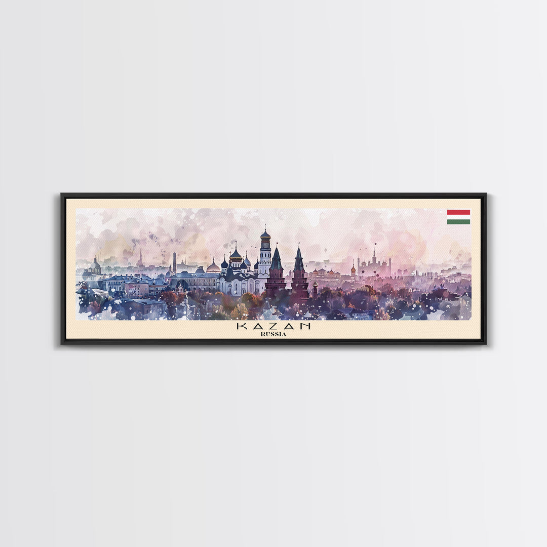 Kazan Russia Panoramic Travel Poster, Framed Canvas Print or Metal Wall Art, Travel Art, Home Decor, Panoramic Painting, Midcentury Art